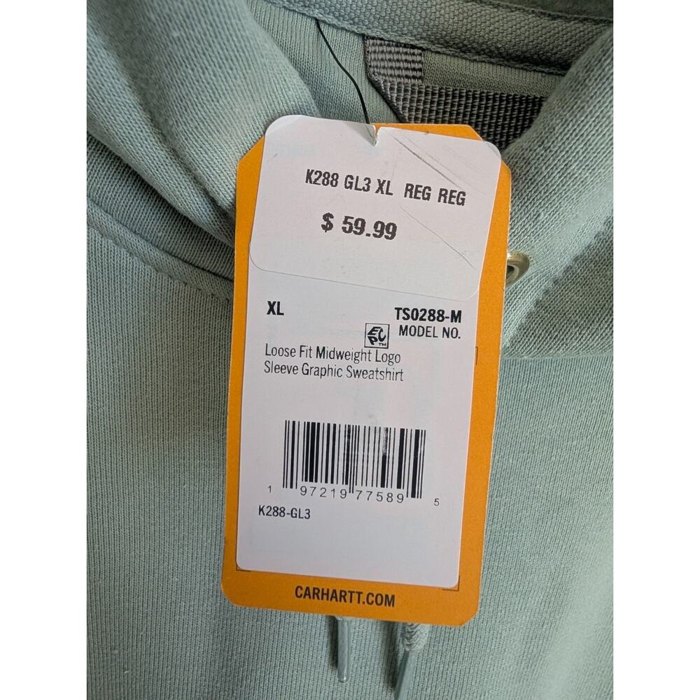 NWT Carhartt Hoodie Mens XL Light Green Long Sleeve Loose Fit Midweight TS0288 - Picture 6 of 6